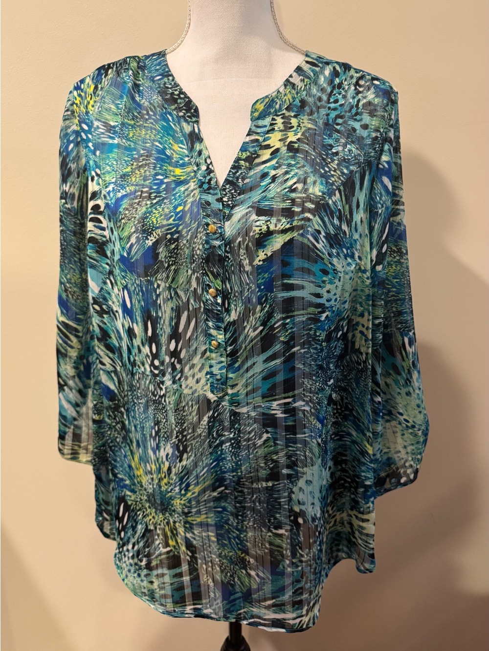 Women's Blue Green Abstract Print Blouse
